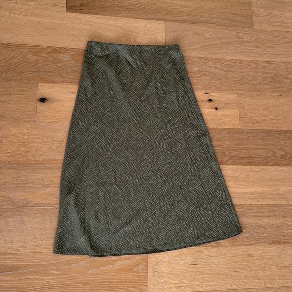 LOFT Olive Midi Satin Skirt - Picture 1 of 3